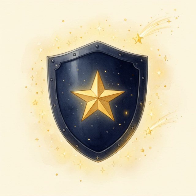 Ein dunkelblaues Wappenschild mit einem goldenen Stern