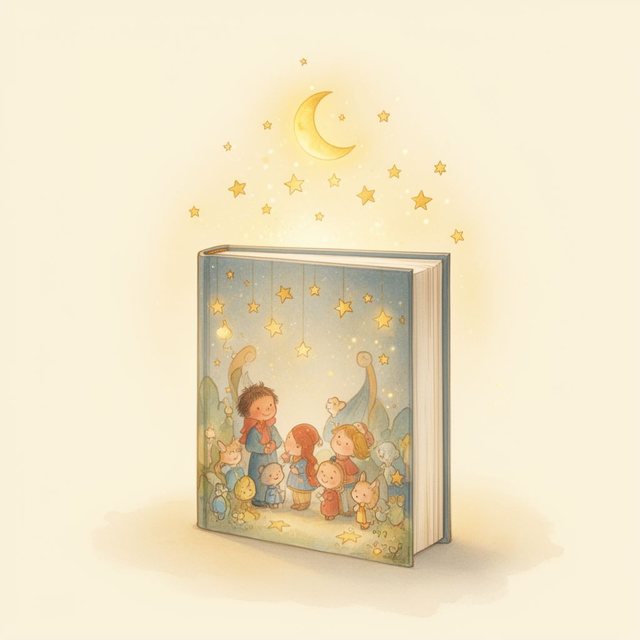 Ein aufgestelltes Kinderbuch mit illustriertem Umschlag